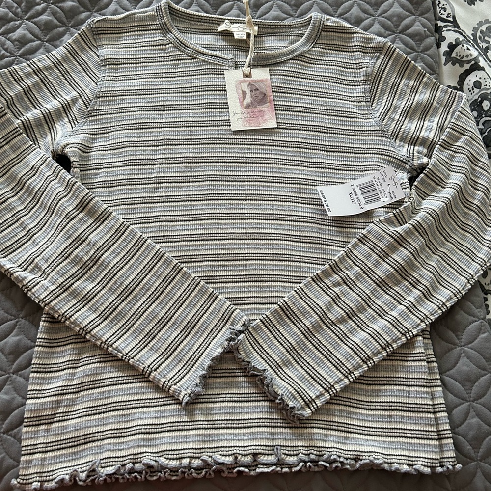 Jessica Simpson Gray and Cream Striped Top - Girls’ Size XL (12)